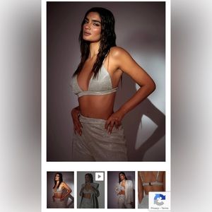SLA the Label gold Astrid bralette top and gold Santorini trousers